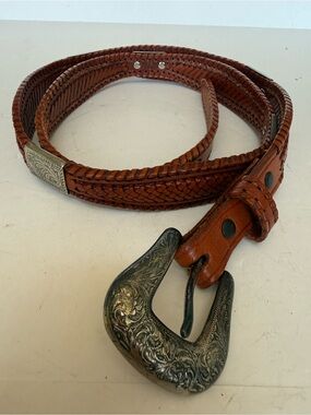Nocona Men’s Brown Braided Leather Western Cowboy Belt Conchos Silver Size 36
